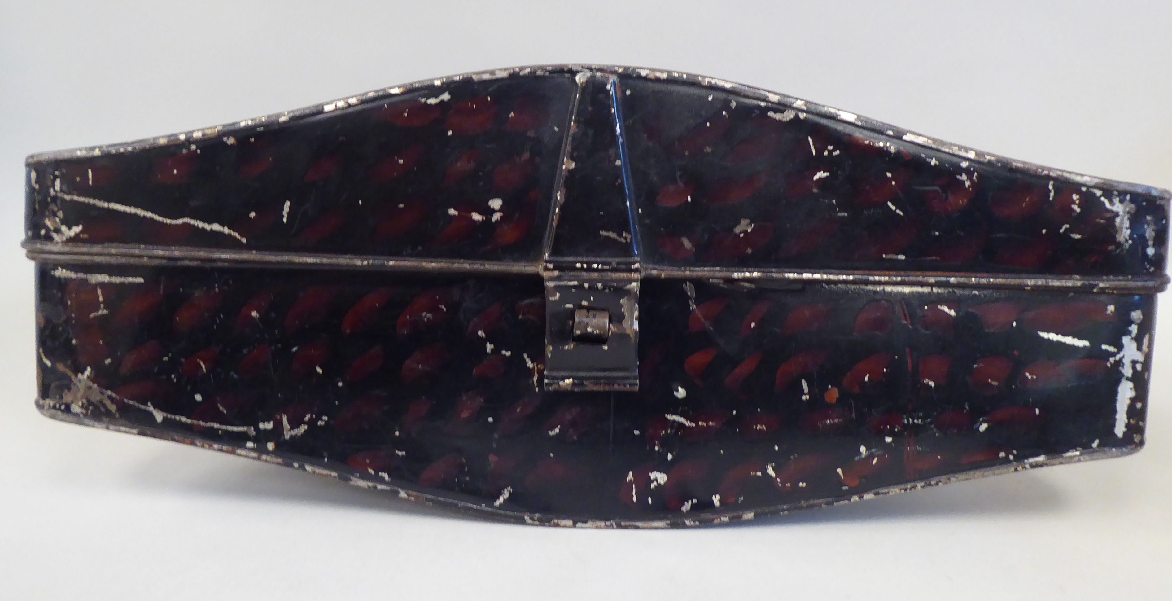 A naval black cocked hat with braid and a feather plume, size 7, in a painted tinplate box  ( - Image 14 of 16