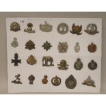 Twenty-two military cap badges and other insignia, some copies: to include East Surrey; Lovat's