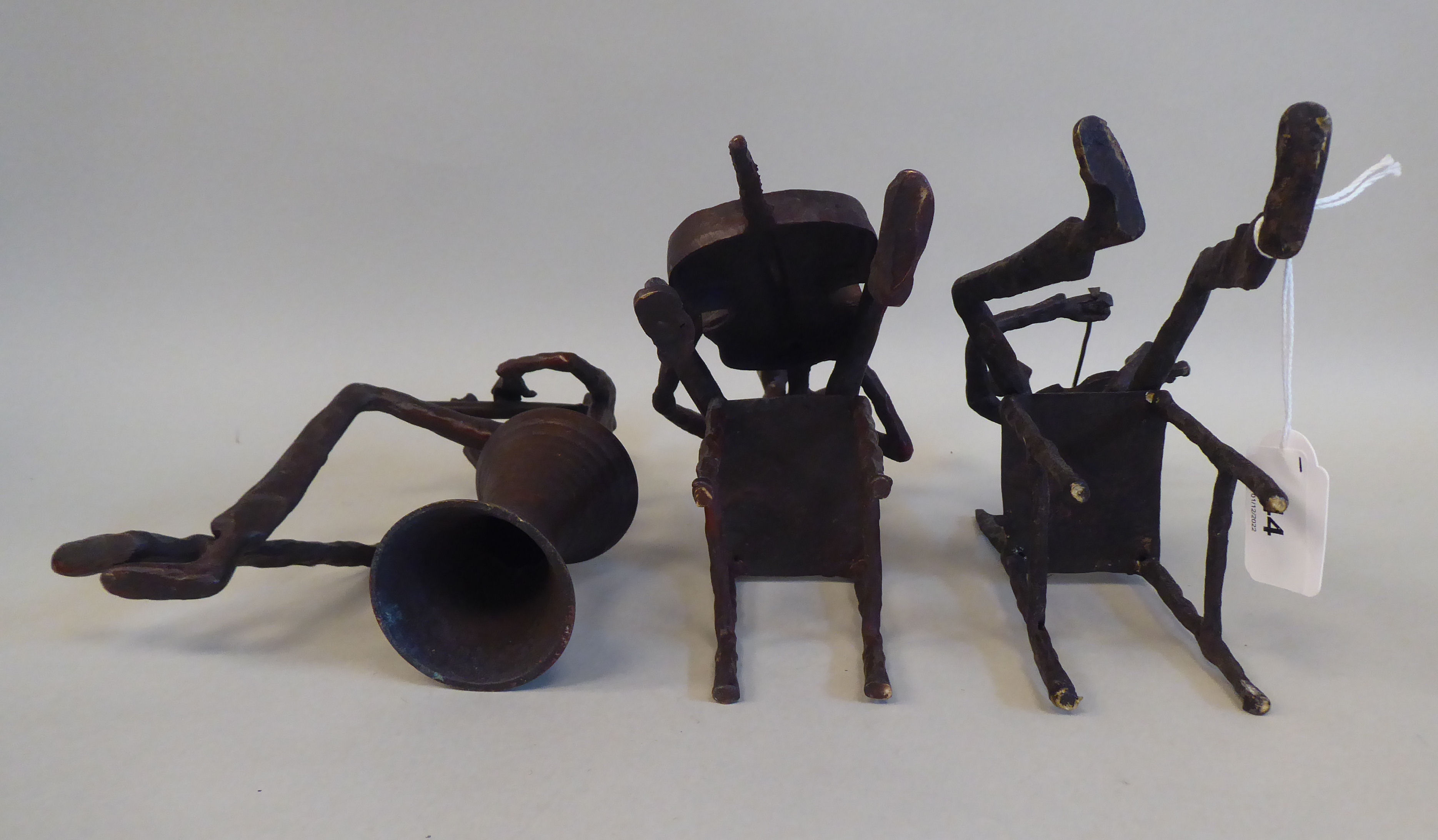 In the manner of Giacometti - a series of three painted bronze sculptures, featuring seated jazz - Image 6 of 7