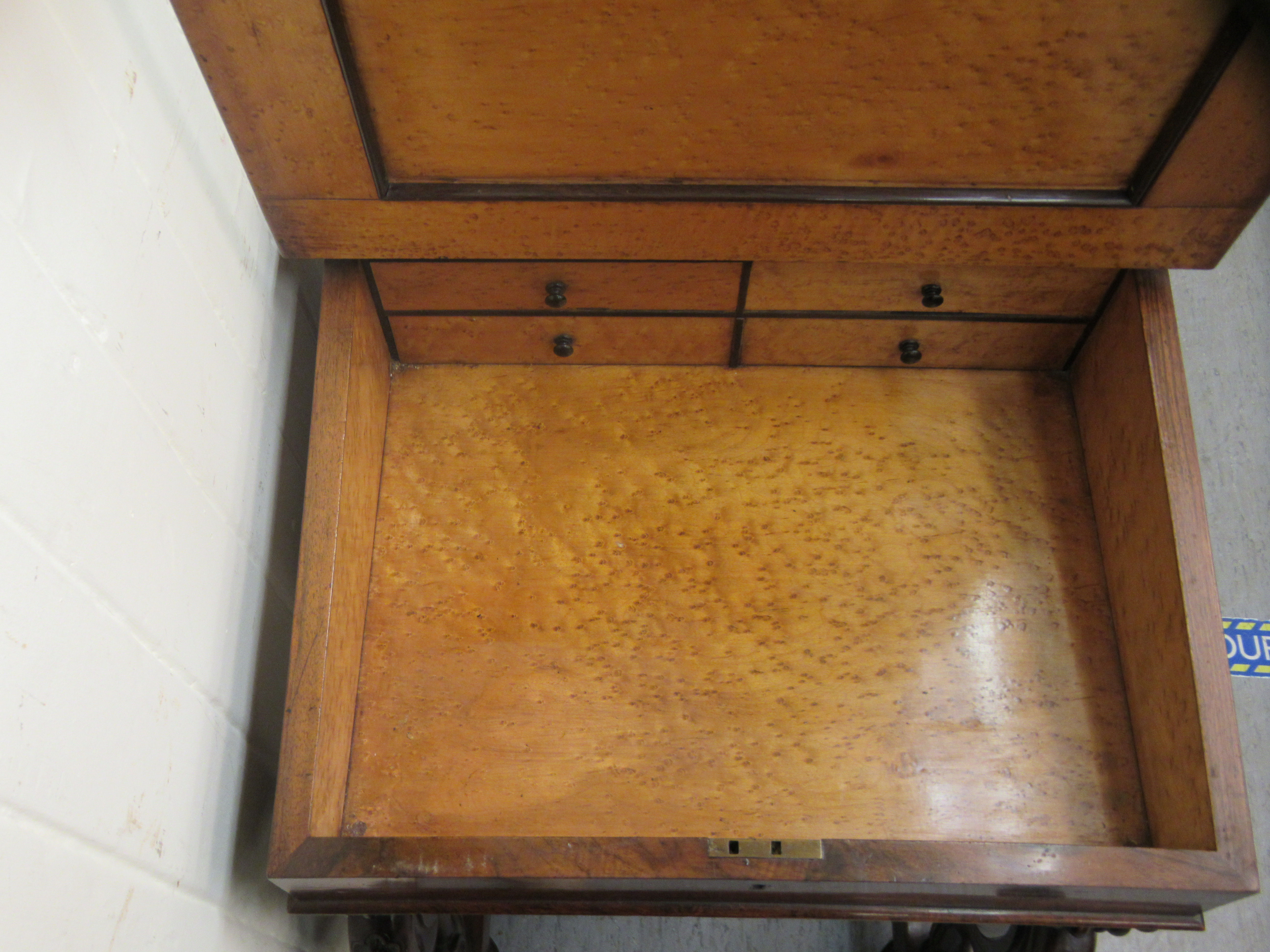 A mid Victorian walnut Davenport with a brass galleried top and an angled, hinged, tooled green hide - Image 8 of 8
