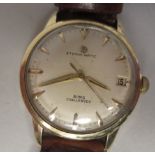 A 9ct gold cased Eterna-Matic wristwatch, the movement inscribed Birks Challenger, faced by a baton