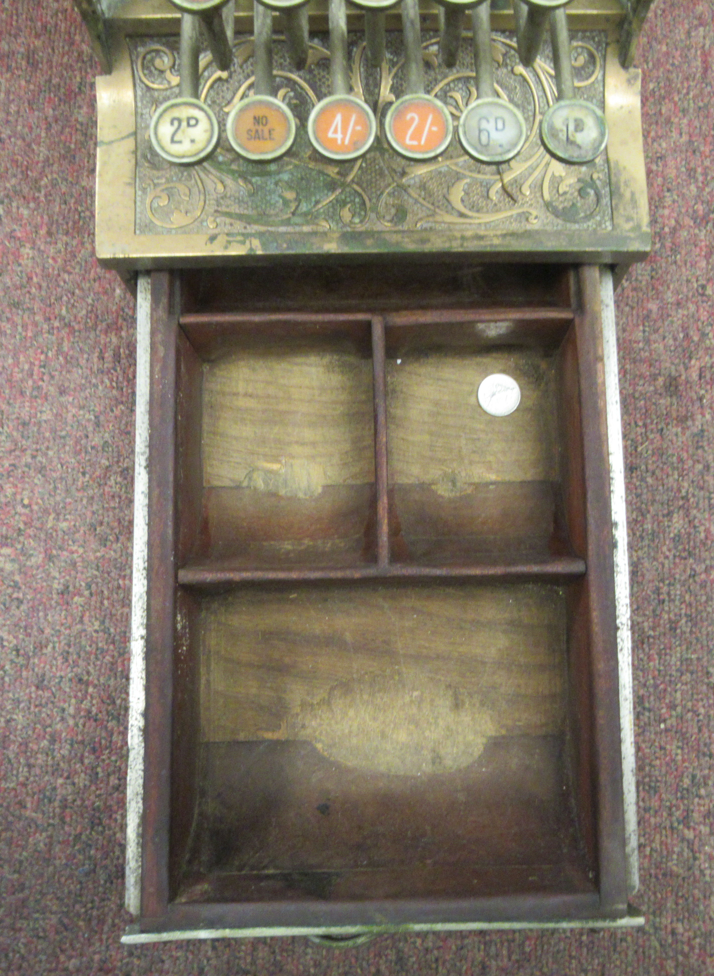 A late 19thC National of Daytan, Ohio cast brass No.5 cash register with a lockable hinged cover, - Image 7 of 10