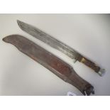 A 1930s German Bowie knife with an aluminium pommel and two part, rough-cut horn handgrip, on a