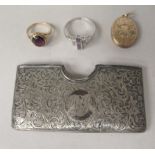 Collectables items, viz. a late Victorian engraved and curved silver card holder  Birmingham 1897;