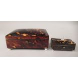 A late 19thC tortoiseshell clad trinket box, the domed hinged lid on a button clasp, enclosing a