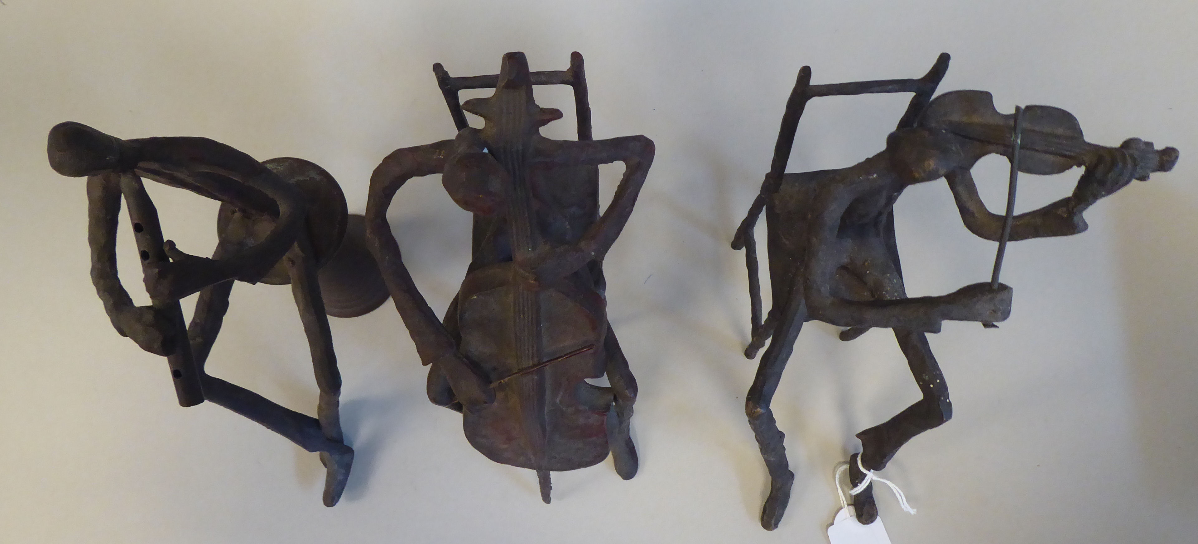 In the manner of Giacometti - a series of three painted bronze sculptures, featuring seated jazz - Image 5 of 7