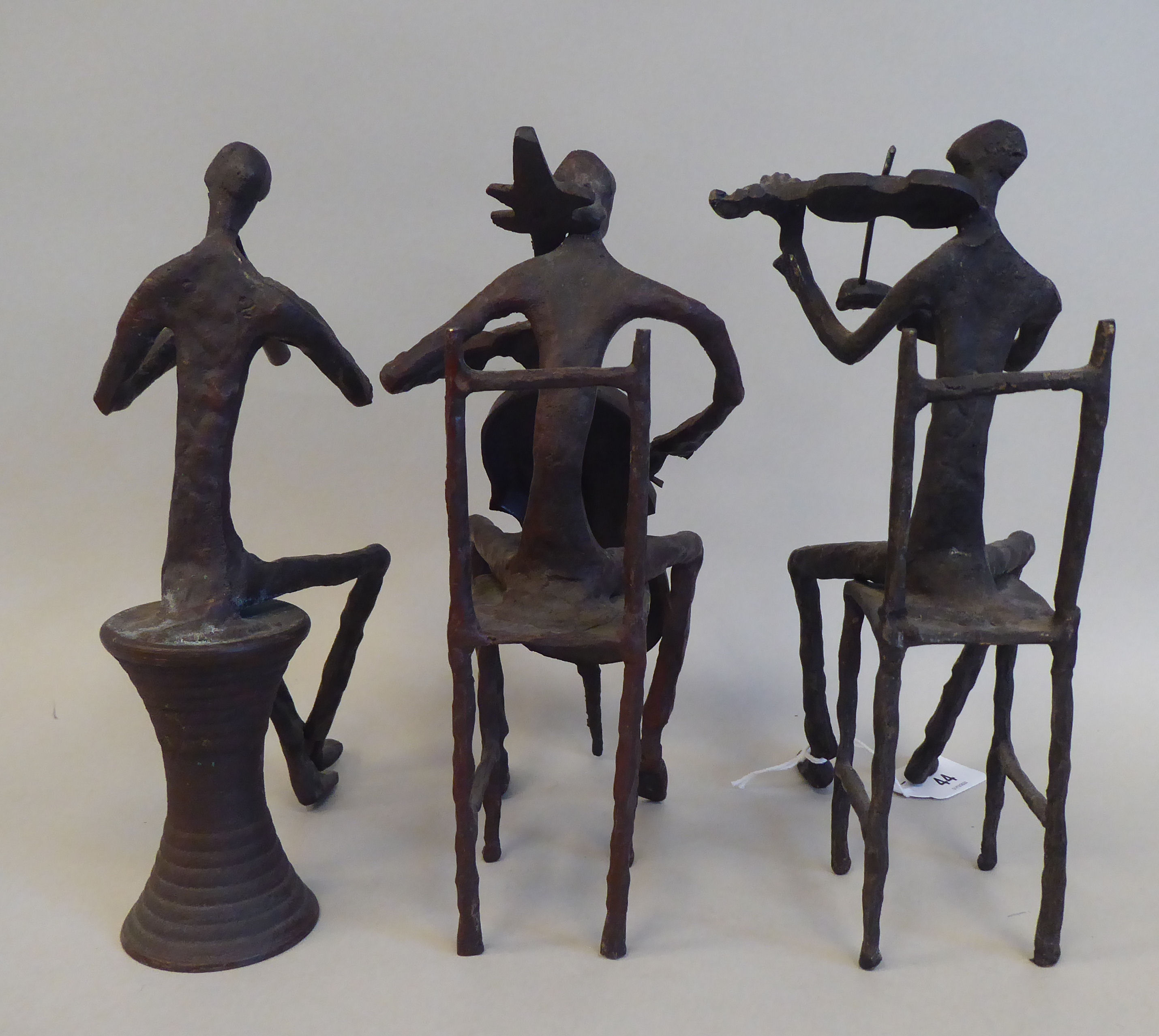 In the manner of Giacometti - a series of three painted bronze sculptures, featuring seated jazz - Image 3 of 7