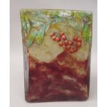 A Daum Nancy glass rectangular box vase, decorated in coloured enamels with holly and red berries