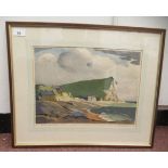 After Eric Slater - 'Seaford Head Sussex'  coloured woodcut print  bears a pencil inscription &