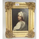 After Guido Reni - a head and shoulders portrait, a young girl wearing a turban  oil on canvas  9.5"