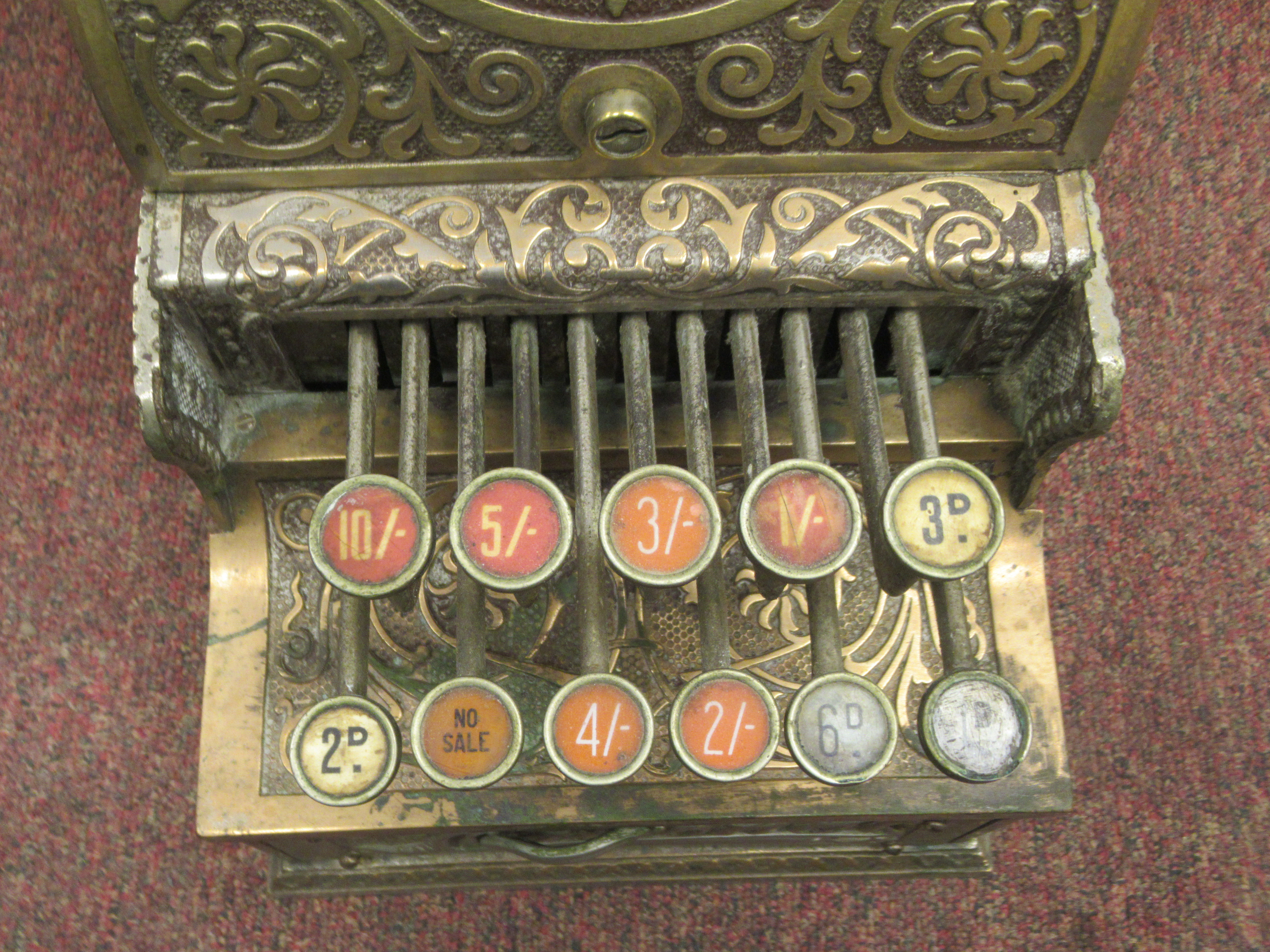A late 19thC National of Daytan, Ohio cast brass No.5 cash register with a lockable hinged cover, - Image 5 of 10