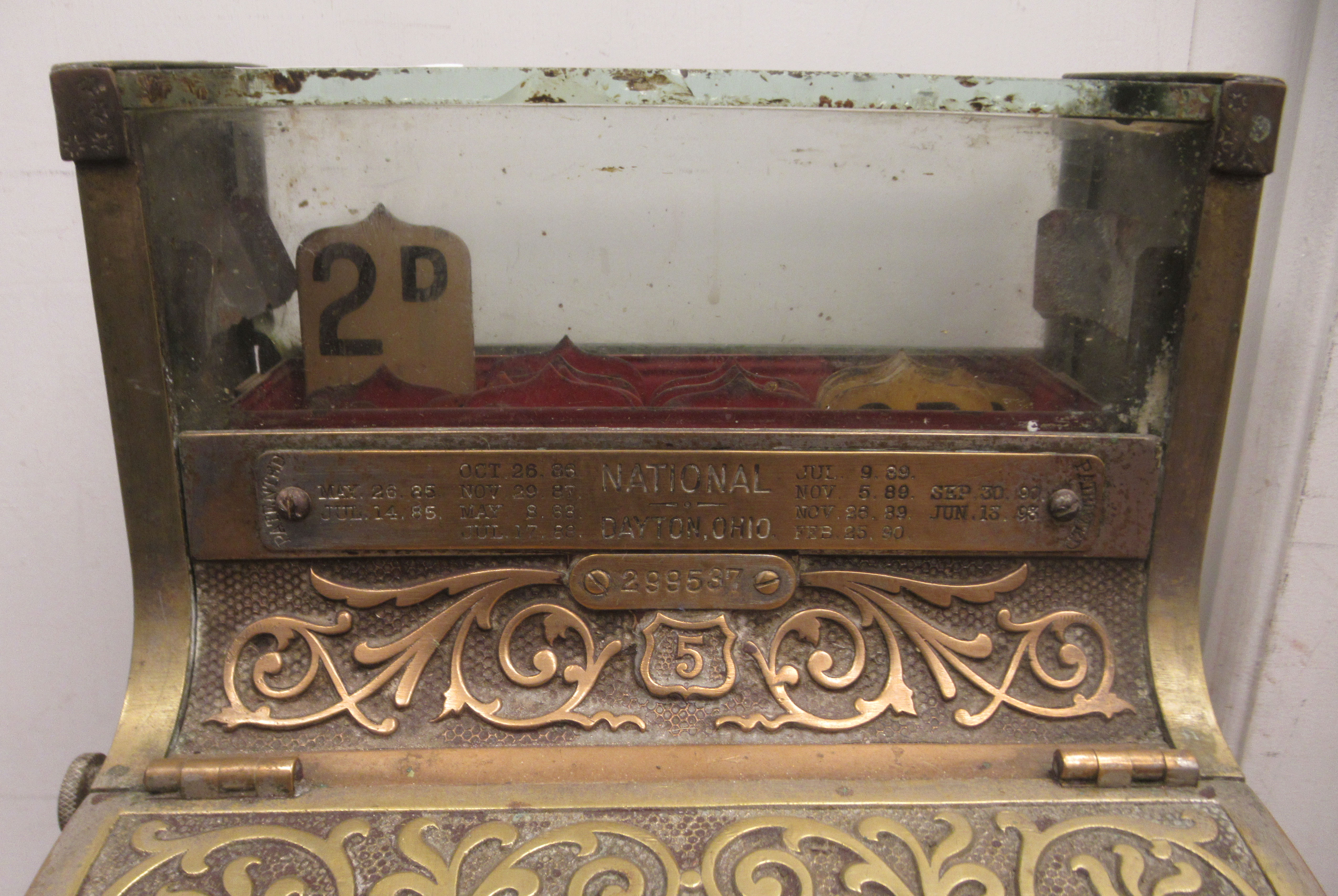 A late 19thC National of Daytan, Ohio cast brass No.5 cash register with a lockable hinged cover, - Image 8 of 10