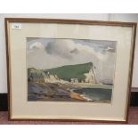 After Eric Slater - 'Seaford Head, Sussex'  coloured woodcut print  bears a pencil inscription &