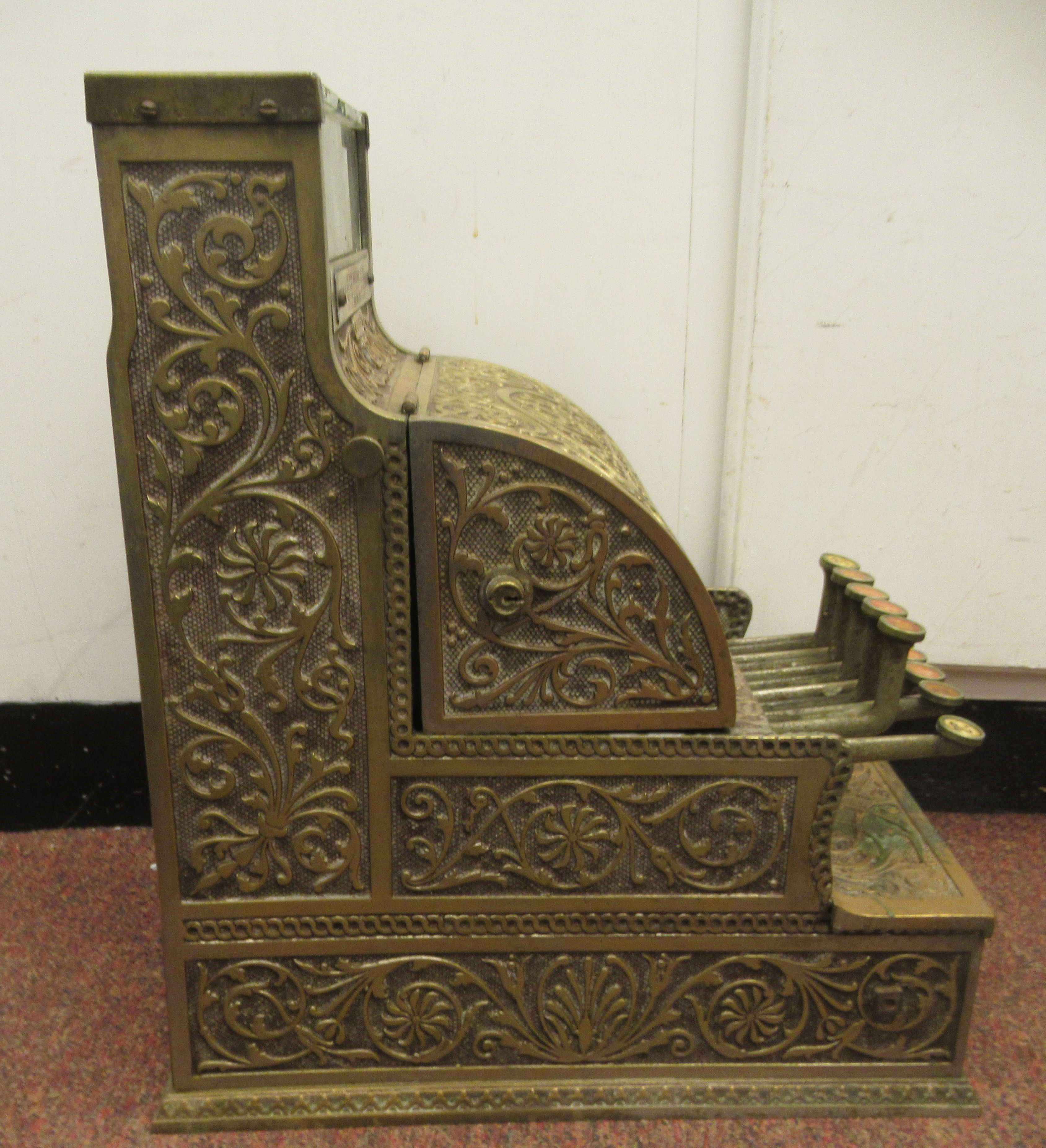 A late 19thC National of Daytan, Ohio cast brass No.5 cash register with a lockable hinged cover, - Image 2 of 10