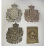 A 72nd Duke of Albany's Own Highlander's brass shoulder belt device; and three similar Hampshire