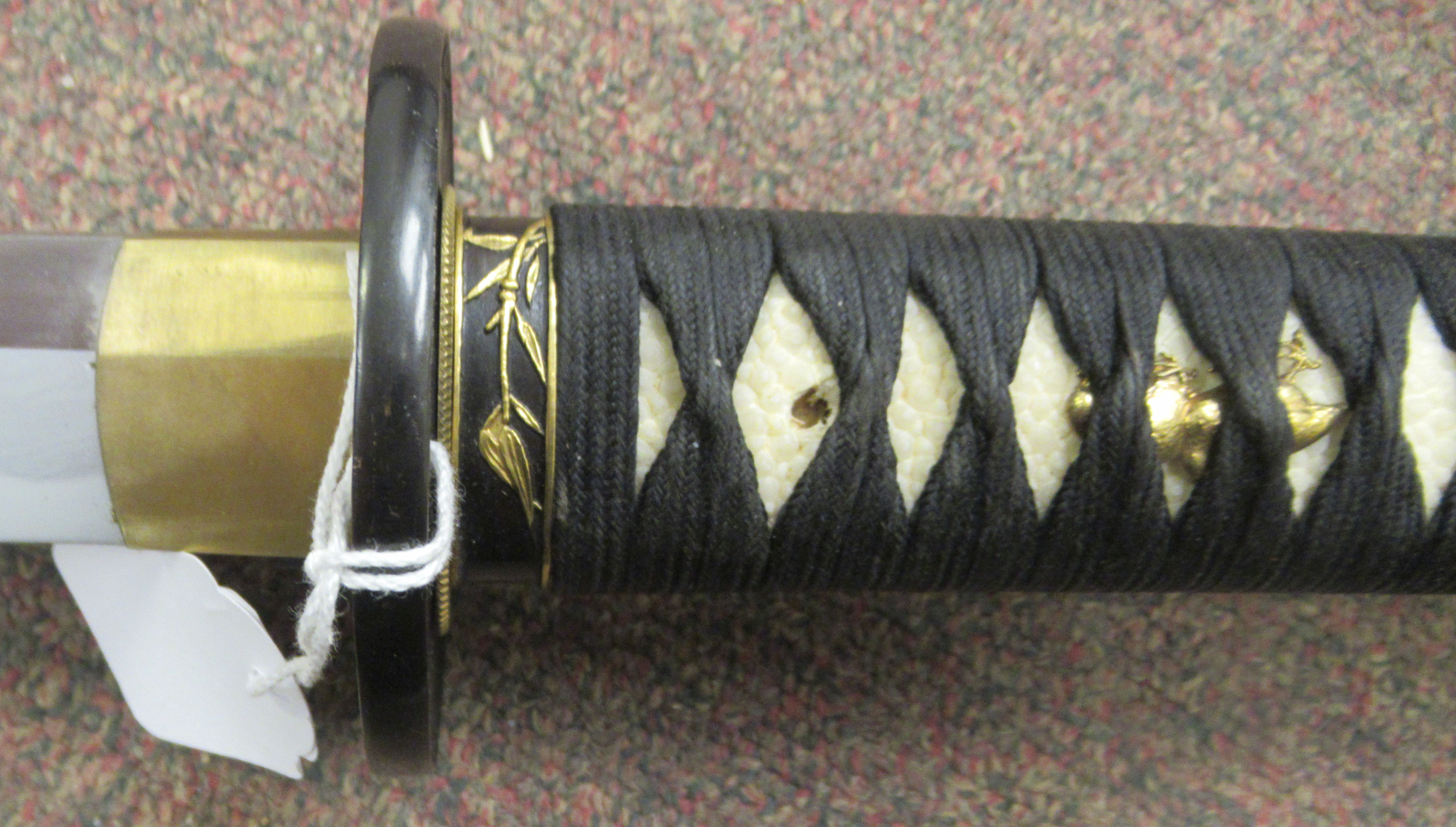 Two similar 20thC Japanese swords with woven fabric bound handles and tsuba, the curved, stainless - Image 3 of 8