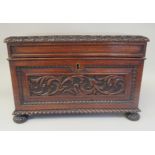 A William IV inspired mahogany casket, having straight sides and a hinged lid with bead, stiff leaf,