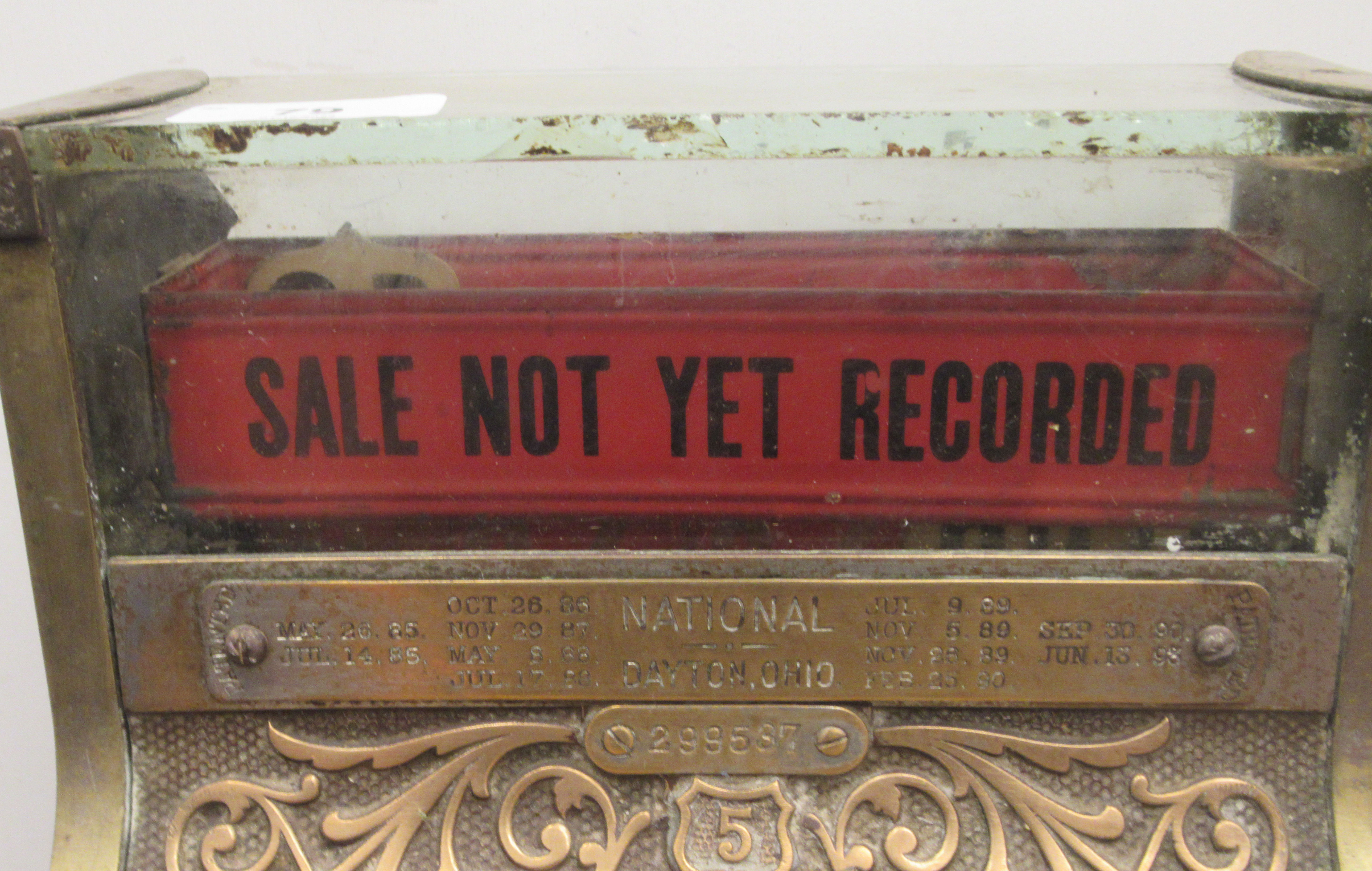 A late 19thC National of Daytan, Ohio cast brass No.5 cash register with a lockable hinged cover, - Image 6 of 10