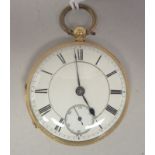 An 18ct gold cased pocket watch with bright-cut floral, scrolled and foliate ornament, faced by a