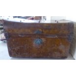 A late Victorian Perry Son & Co of Wolverhampton, brown enamel painted tin trunk with a hinged