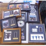 Framed Beatles related ephemera: to include reproduced monochrome photographic prints  largest 7"