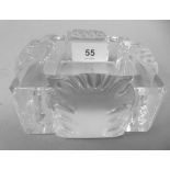 An Art Deco inspired Lalique part frosted and chamfered crystal ashtray with moulded fan ornament