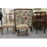 Small furniture: to include an early 20thC stained beech framed combination firescreen/coffee table,