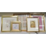 Embroidered panels: to include a set of four floral examples  12"sq  framed