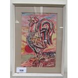 C Pane - 'A Cockerel'  mixed media study  bears a signature verso & dated 1958  5" x 8"  framed