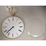 An 18ct gold cased pocket watch with radiating, engine turned decoration, faced by a white enamel