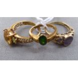 Three 9ct gold rings, set with semi-precious stones