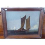 Attributed to Charles Knight - two fishing vessels under sail and others on the horizon  oil on