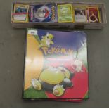 Uncollated Pokemon cards, loose and in one album: to include Flareon, Vaporeon, Bulbasaur and Zubat