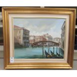Venetian School - 'Veneyia'  oil on canvas  bears an indistinct signature & label verso  15.25" x