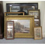 19th/early 20thC framed pictures: to include a study of a wading bird amid aquatic flowers  mixed