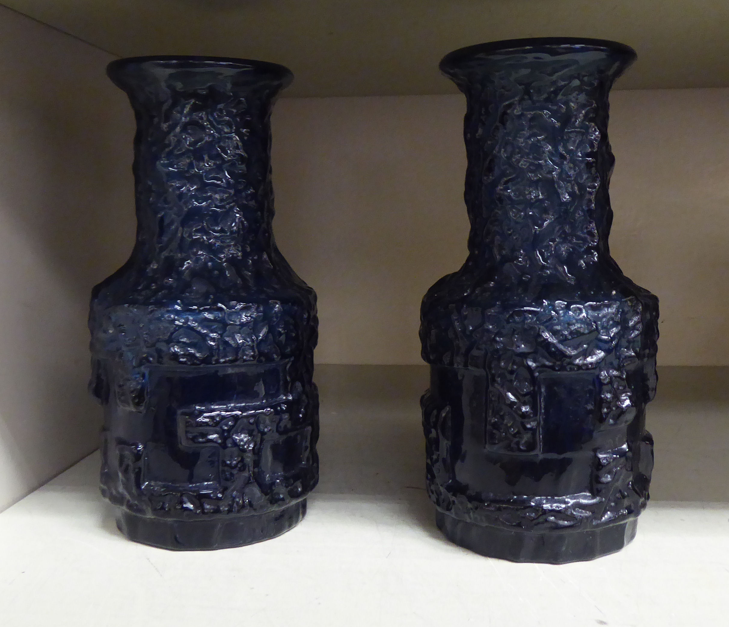 A pair of Ruda Glasbruk of Sweden, ocean blue coloured glass vases, designed by Gotte Augustsson