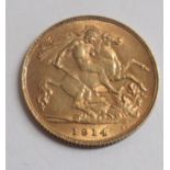 A King George V half sovereign, St George on the obverse  1914
