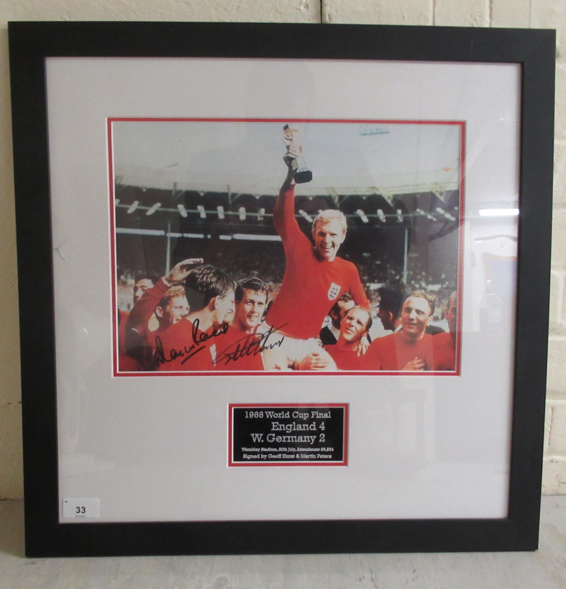 A photographic print celebrating England's 4-2 1966 World Cup victory, bearing the signatures of Sir