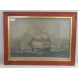 'HMS Victory leaving Spithead 1791'  coloured print  13" x 19"  framed