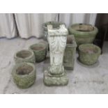 Composition stone terrace planters: to include one of box design  18"h  15"sq