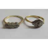 Two gold rings, set with diamonds  both stamped 18ct