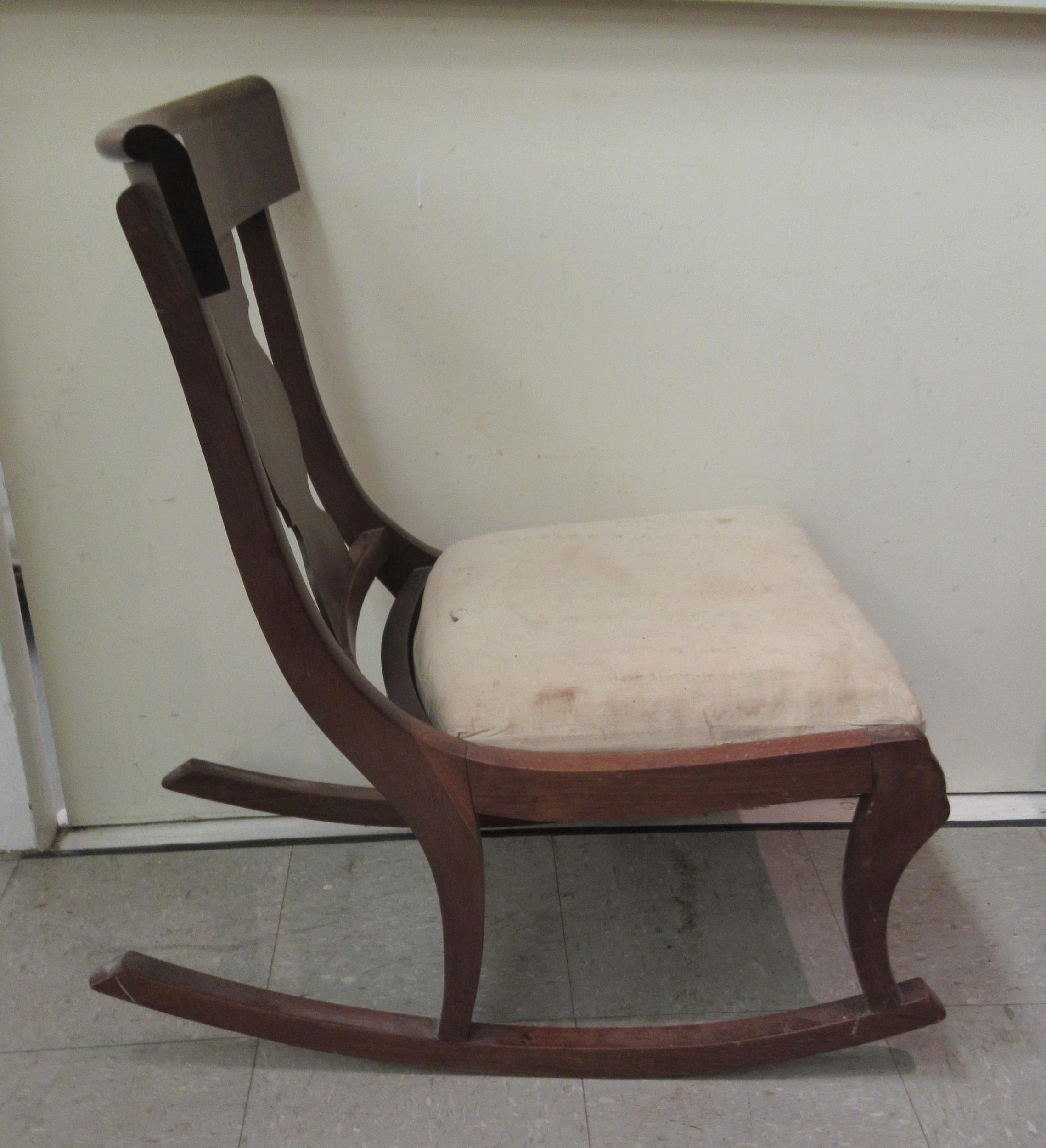 A 19thC and later mahogany framed rocking chair with a curved bar crest and vase design splat, the - Image 3 of 4