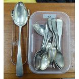 White metal and other flatware: to include fiddle pattern dessert spoons