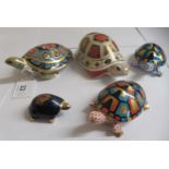 Five china turtle ornaments, viz. two by Herend, two by Royal Crown Derby and one by Limoges