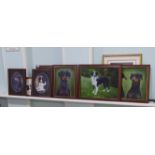 Dog themed pictures and prints, mainly Border Collies and Doberman  mixed sizes  framed