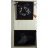 Two works by Peter Knowles  studies of big cats in the wild  mixed media  bearing signatures  19"