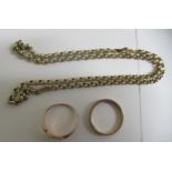 Three items of 9ct gold jewellery: to include a wedding ring