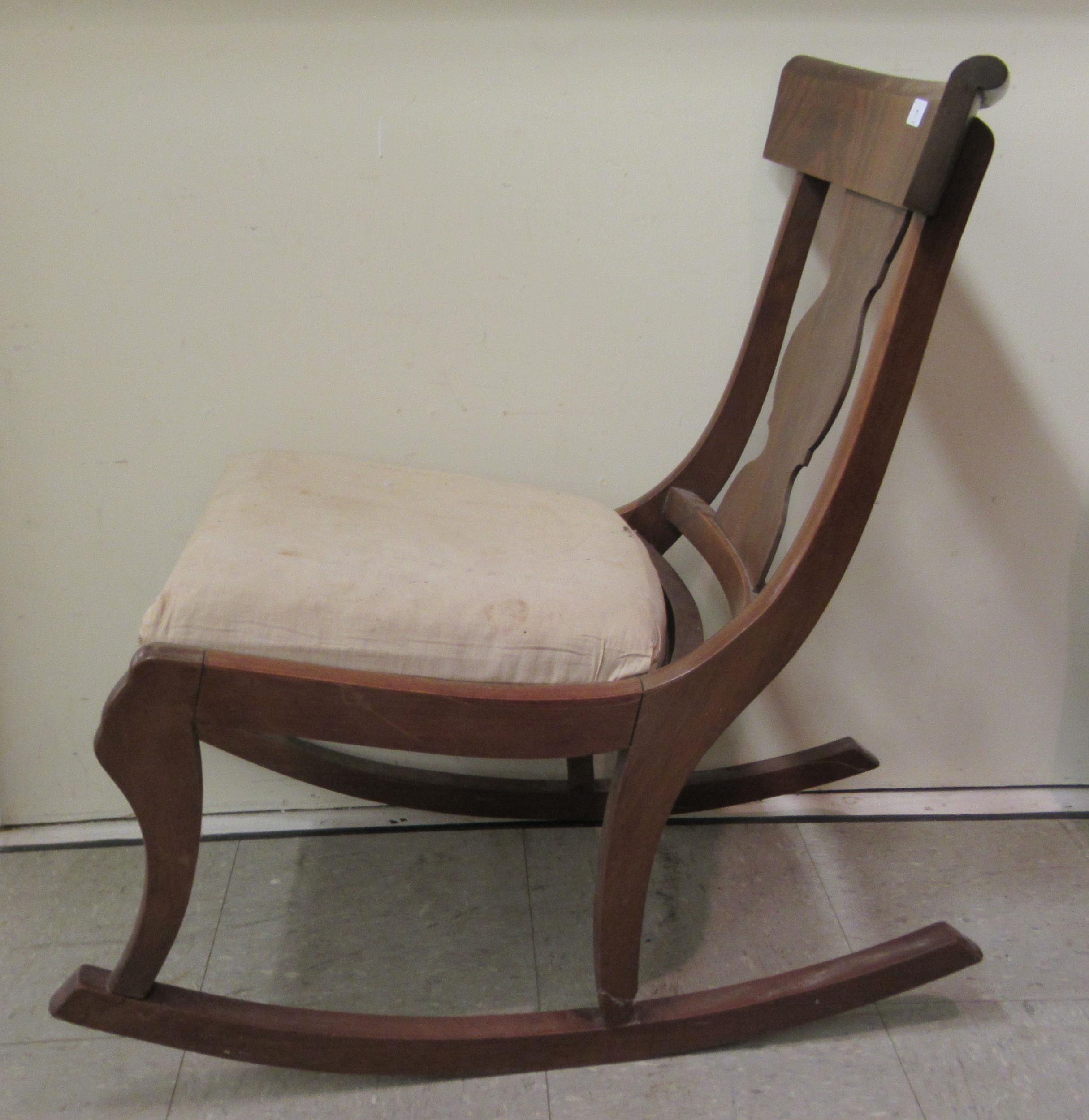 A 19thC and later mahogany framed rocking chair with a curved bar crest and vase design splat, the - Image 2 of 4