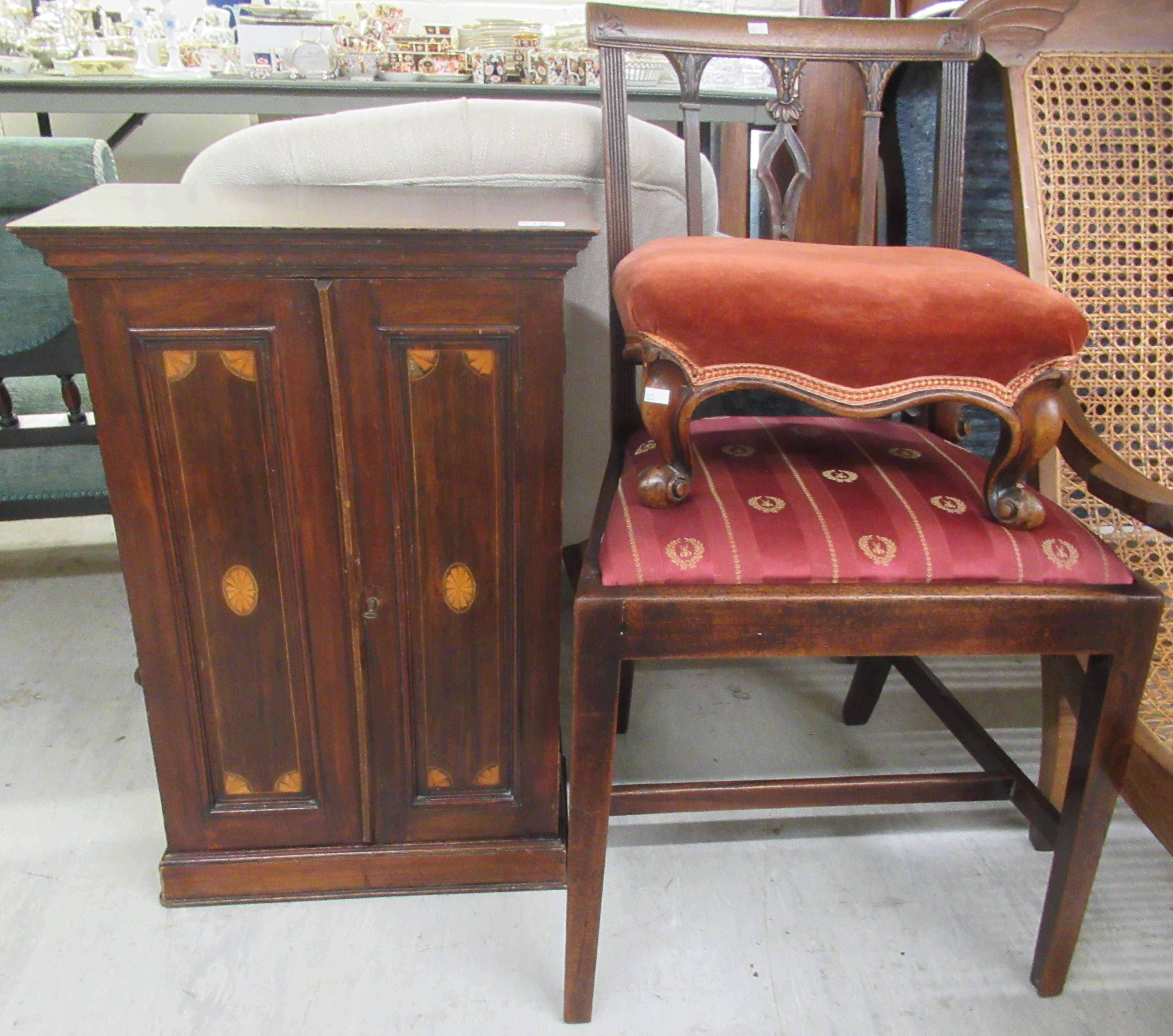 Small furniture: to include an Edwardian mahogany and marquetry inlaid , two door cabinet, on a - Image 3 of 3