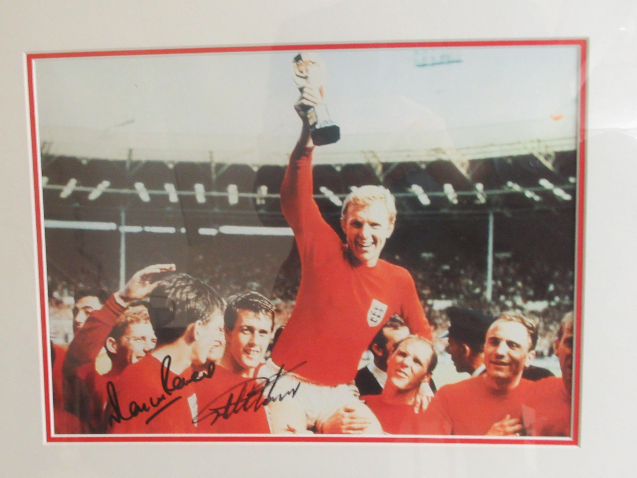 A photographic print celebrating England's 4-2 1966 World Cup victory, bearing the signatures of Sir - Image 2 of 3